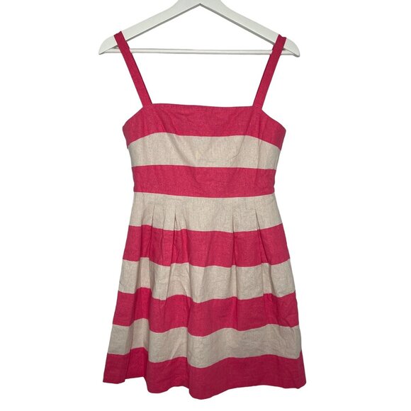 Loft Dress Womens 0 XS Sundress Pink White Striped Sleeveless Fit Flare Work - Picture 1 of 13
